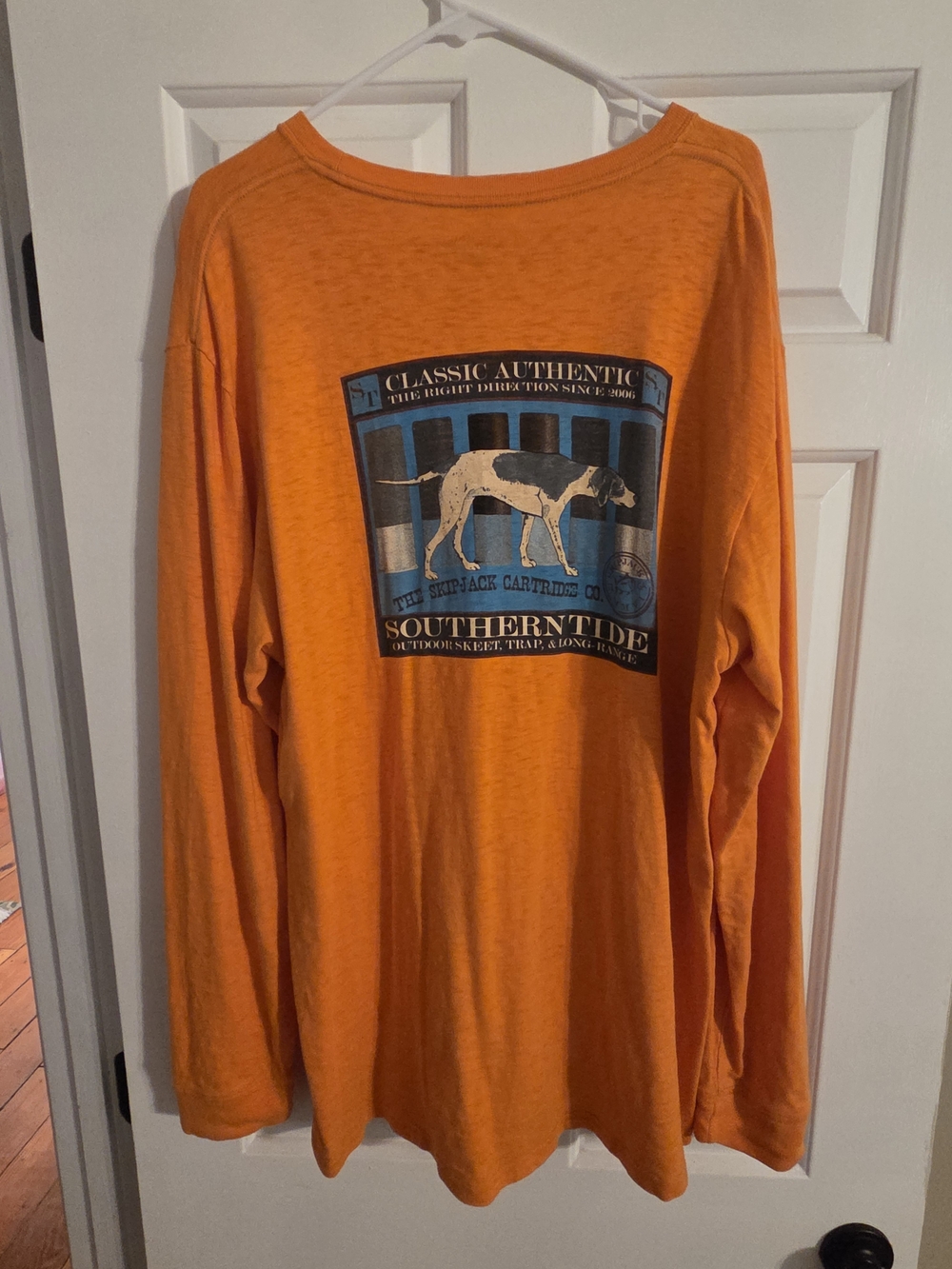 Southern Tide Orange Long-Sleeve Skipjack Cartridge Co Front Pocket T-Shirt